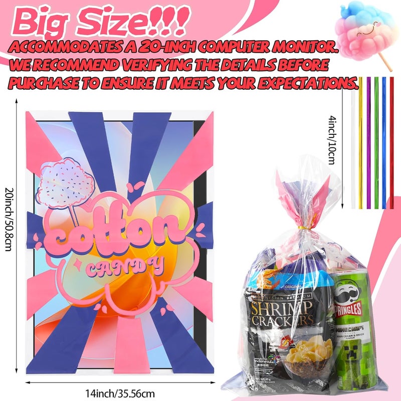GraceKit 400 Pcs Carnival Cotton Candy Bags 14 x 20 Inch Cotton Candy Supplies with Ties for Carnivals Circus christmas Parties Concession Stand Supplies - Image 2